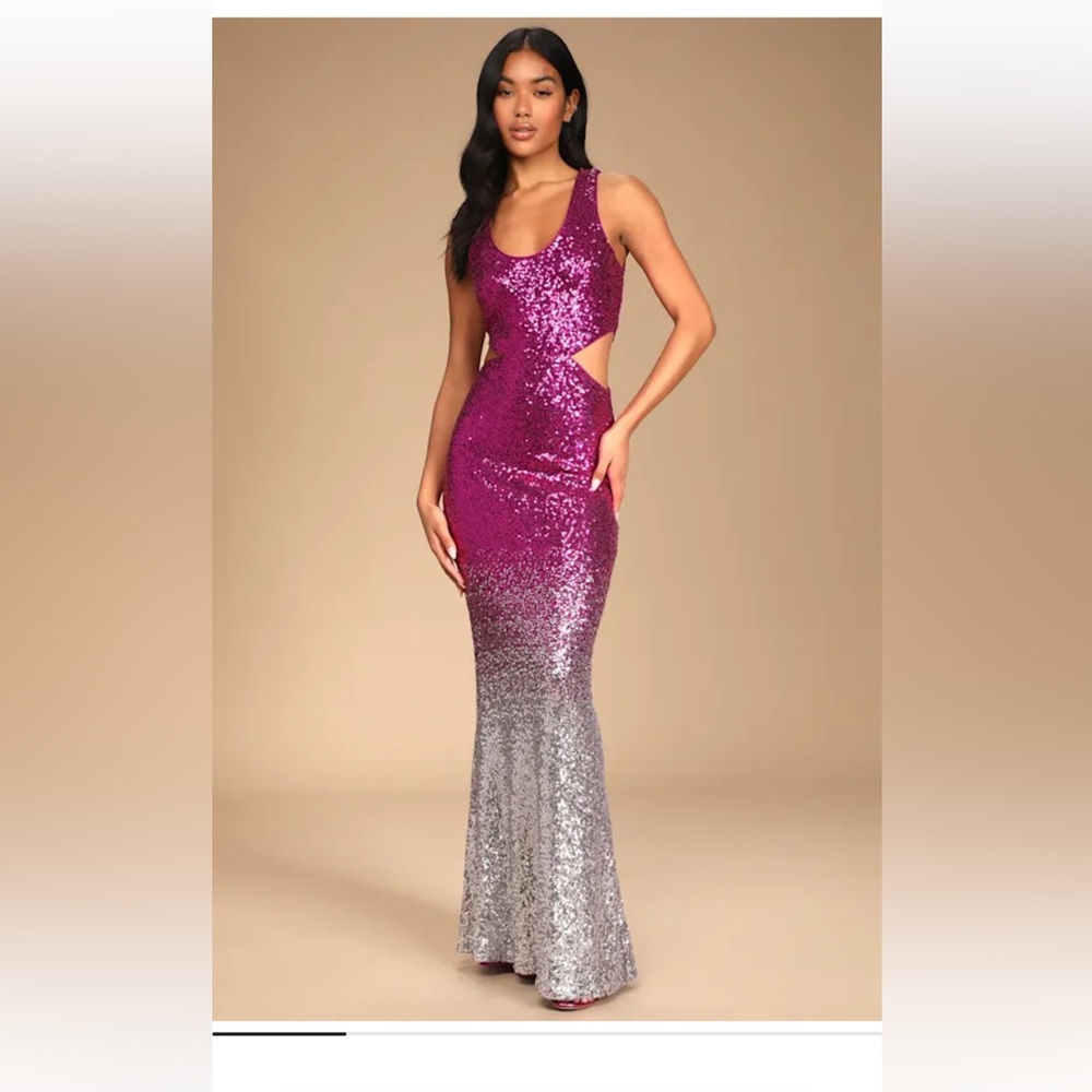 Lulu's Backless Sequin Dress - Pink and Silver
